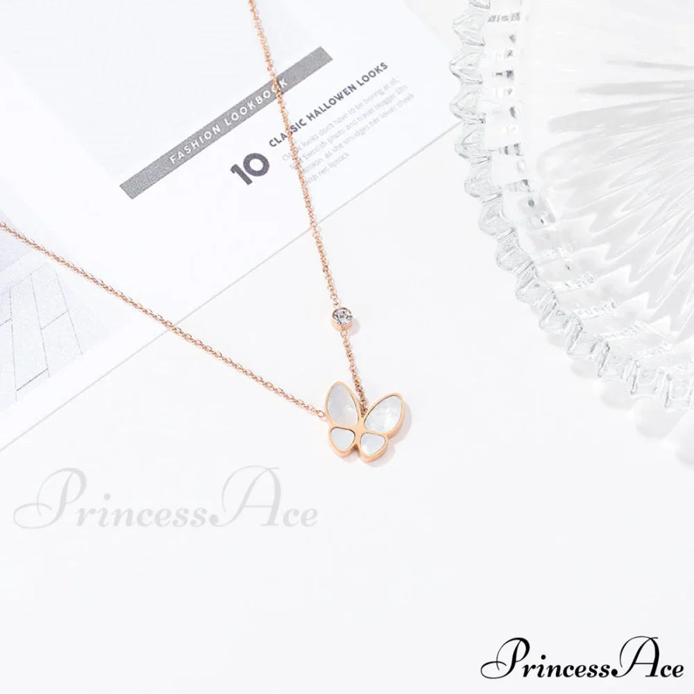 White Shell Butterfly Diamond Necklace