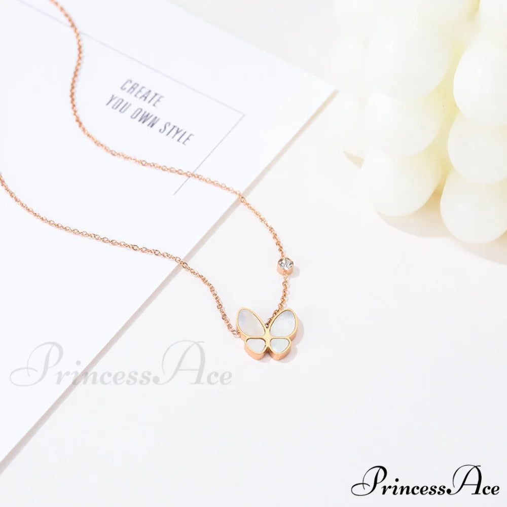 White Shell Butterfly Diamond Necklace