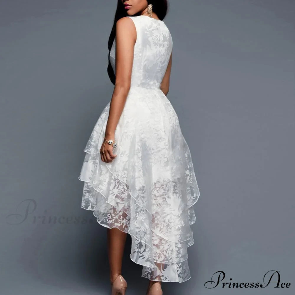 White Sleeveless O Neck Lace Dress