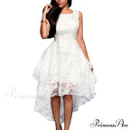 White Sleeveless O Neck Lace Dress