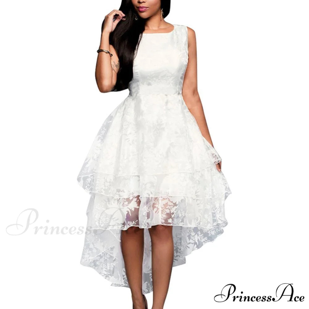 White Sleeveless O Neck Lace Dress