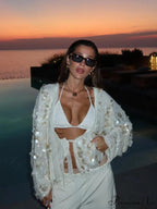 White Sparkling Lace-up Blouse Jacket