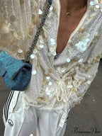 White Sparkling Lace-up Blouse Jacket