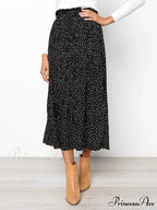 White Spots Floral Pattern Pleated Midi Skirt with Pockets