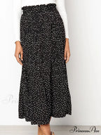 White Spots Floral Pattern Pleated Midi Skirt with Pockets