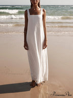 White With Charcoal Charming Pinstripe Maxi Dress