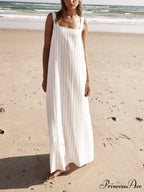 White With Charcoal Charming Pinstripe Maxi Dress