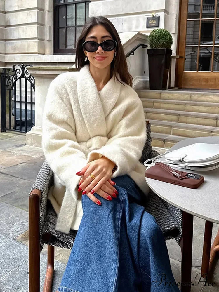 White Woolen Mix Short Coat