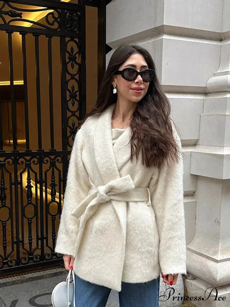 White Woolen Mix Short Coat