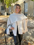 White Woolen Overcoat with Scarf Collar