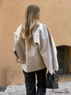 White Woolen Overcoat with Scarf Collar