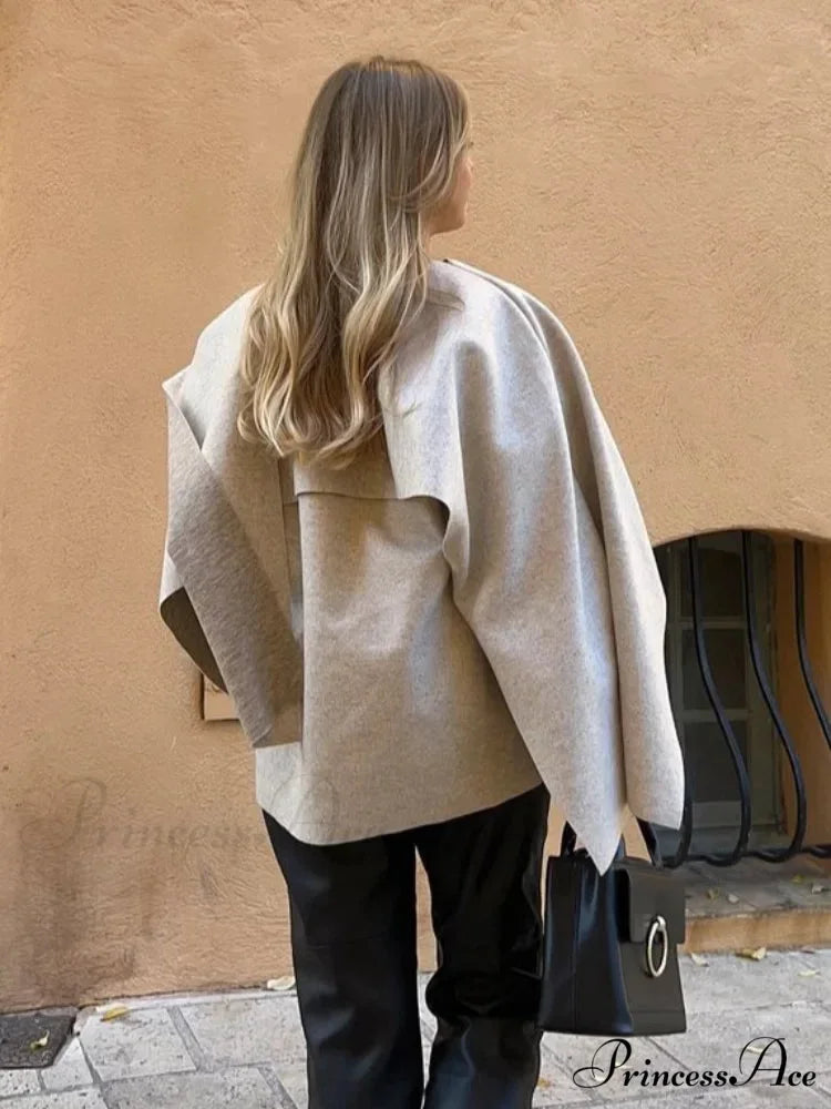 White Woolen Overcoat with Scarf Collar