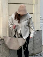 White Woolen Overcoat with Scarf Collar