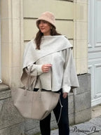 White Woolen Overcoat with Scarf Collar