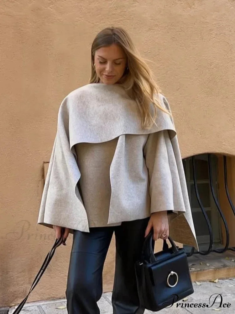 White Woolen Overcoat with Scarf Collar