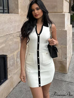 White Woven Collar Short Dress