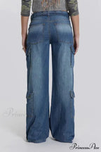 Wide Leg High Waist Patchwork Baggy Cargo Streetwear Y2k Vintage Denim Jean Stylish Loose High Waist Solid Color Casual Wild Wide Leg Multi Pockets Jean 2024 New Skinny Elastic Denim High-Waisted European American Style Pack Hip Pencil Jean