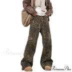 Wide Leg Leopard Print Women 2024 Y2K High Waisted Fashion Streetwear Retro Denim Baggy Casual Straight Jean