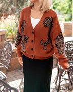 Wildcat Pattern Button-Up Knit Cardigan
