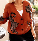 Wildcat Pattern Button-Up Knit Cardigan