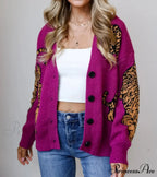 Wildcat Pattern Button-Up Knit Cardigan