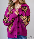 Wildcat Pattern Button-Up Knit Cardigan