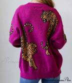 Wildcat Pattern Button-Up Knit Cardigan