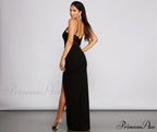 Willow Formal High Slit Graceful Crepe and Lace Dress