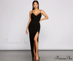 Willow Formal High Slit Graceful Crepe and Lace Dress