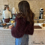 Wine Red Cropped Faux Fur Coat
