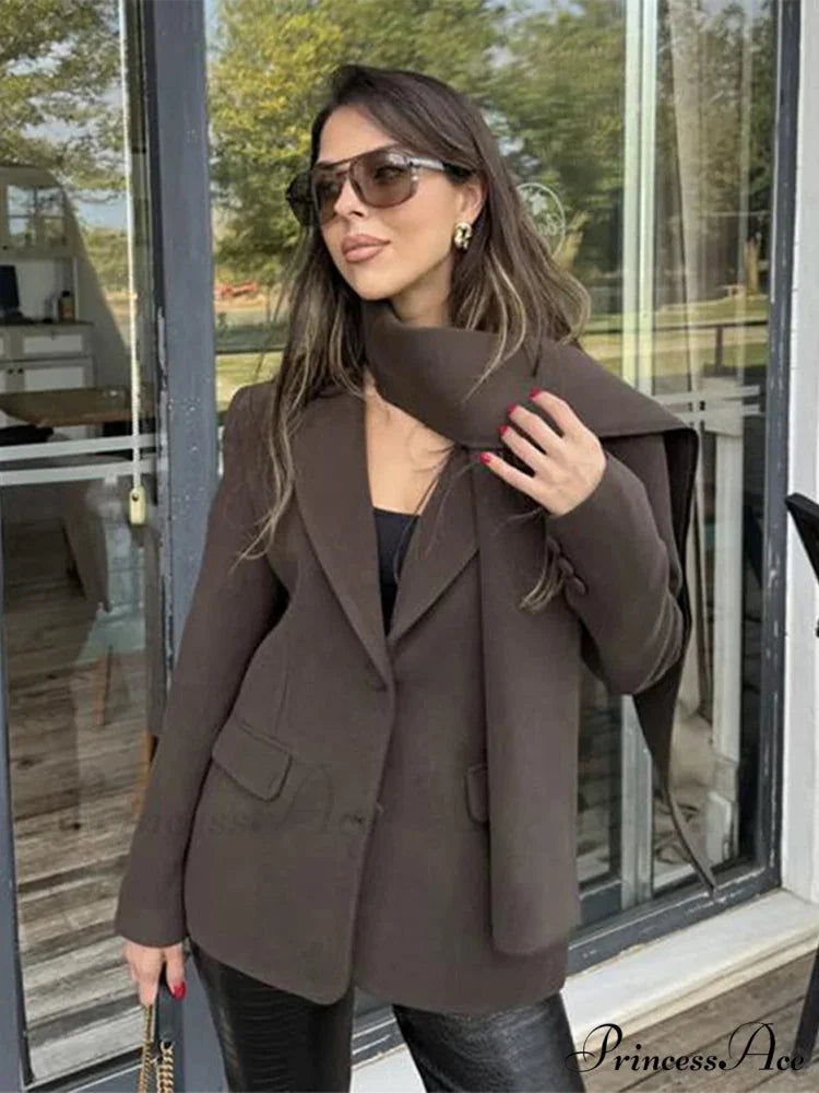 Wine Red Lapel Scarf Coat