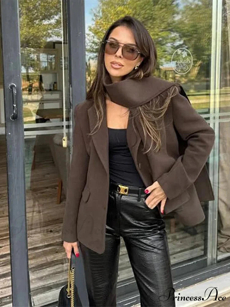 Wine Red Lapel Scarf Coat