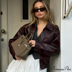 Wine Red PU Leather Coat