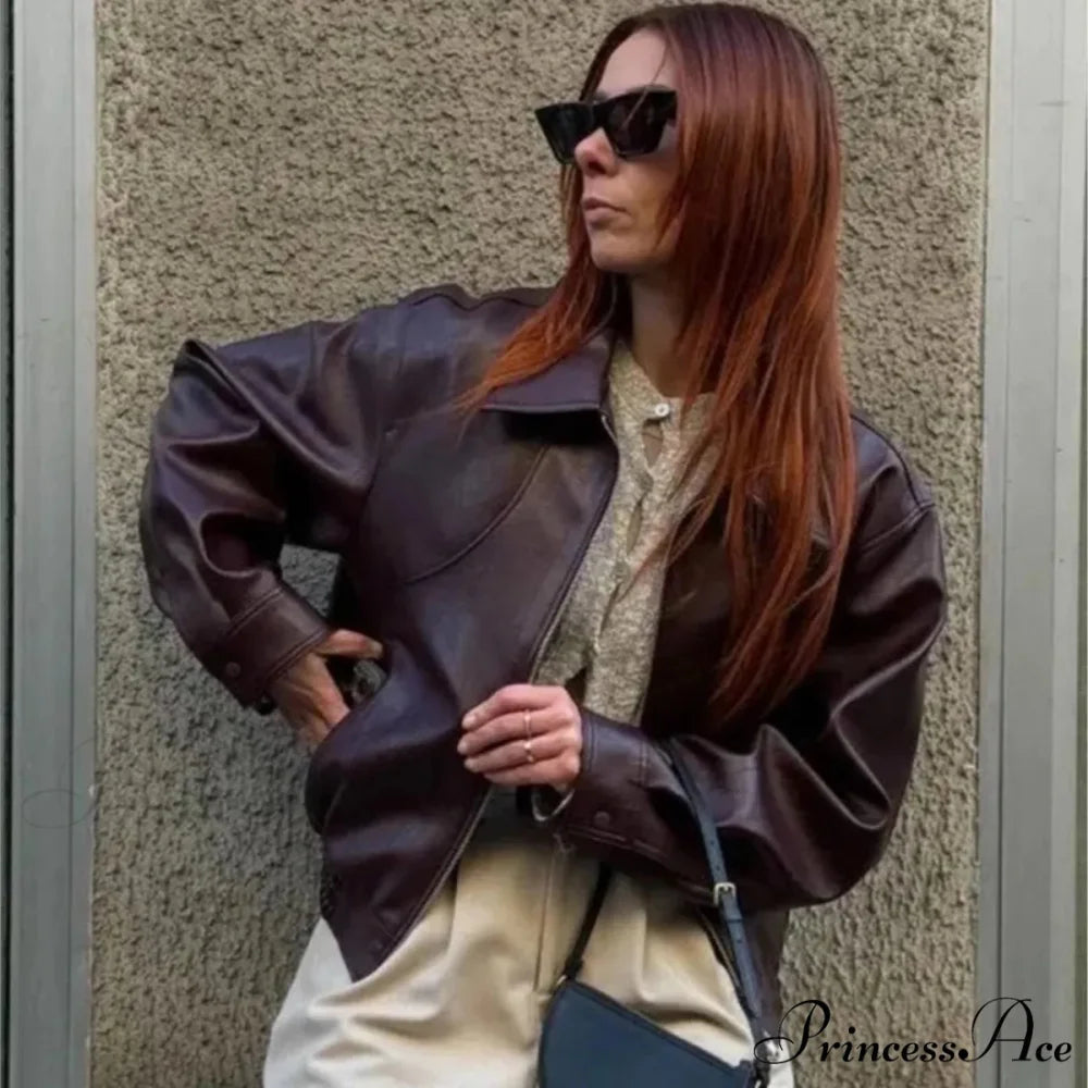 Wine Red PU Leather Coat