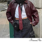 Wine Red PU Leather Coat