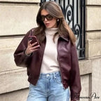 Wine Red PU Leather Coat