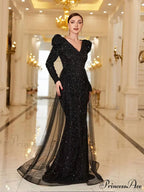 Wine Red Sequin Long Party Dress