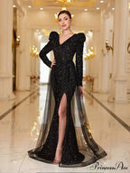 Wine Red Sequin Long Party Dress