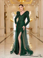 Wine Red Sequin Long Party Dress