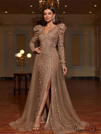 Wine Red Sequin Long Party Dress