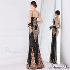Wings Pattern Sequin Charming Mesh Strappy Gown