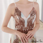 Wings Pattern Sequin Charming Mesh Strappy Gown