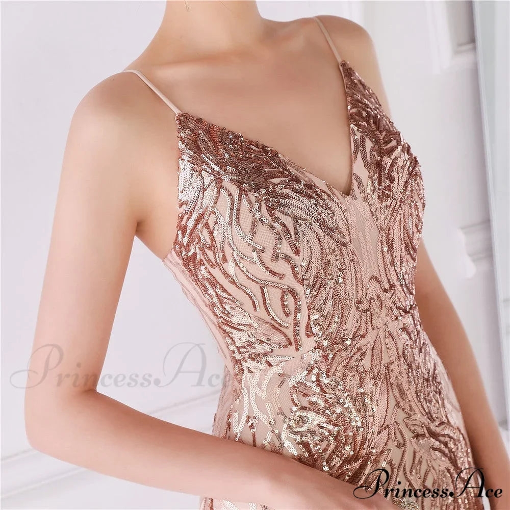 Wings Pattern Sequin Charming Mesh Strappy Gown