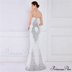 Wings Pattern Sequin Charming Mesh Strappy Gown
