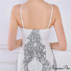 Wings Pattern Sequin Charming Mesh Strappy Gown