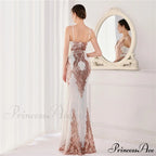Wings Pattern Sequin Charming Mesh Strappy Gown