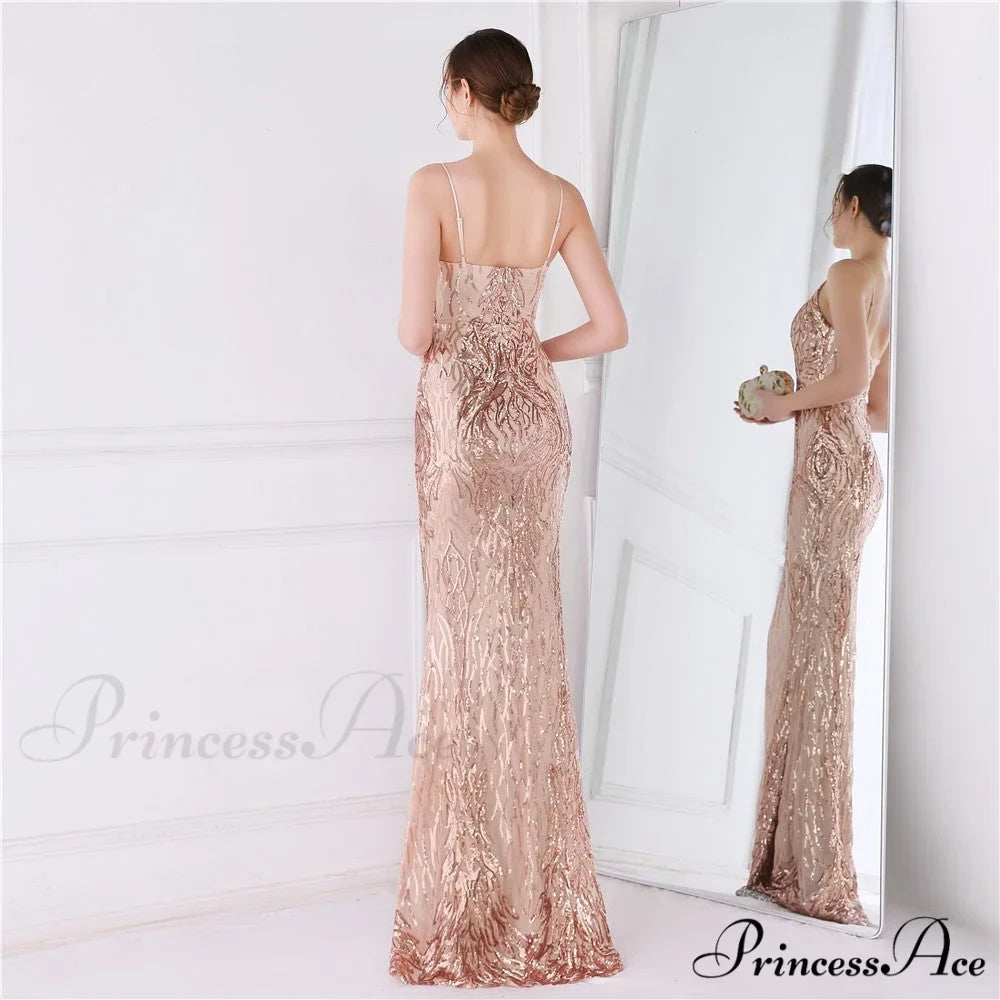 Wings Pattern Sequin Charming Mesh Strappy Gown