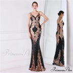 Wings Pattern Sequin Charming Mesh Strappy Gown