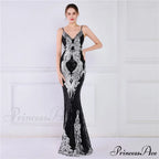 Wings Pattern Sequin Charming Mesh Strappy Gown