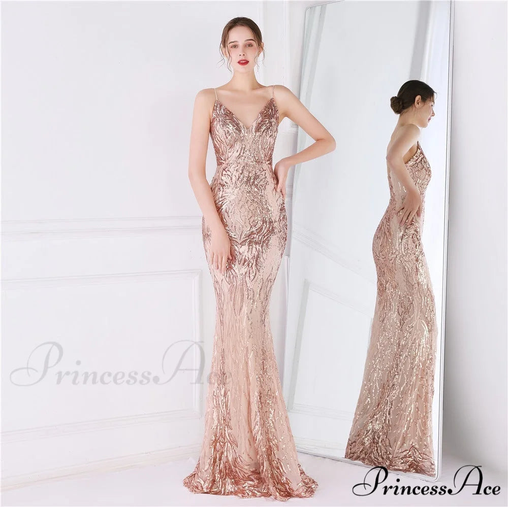 Wings Pattern Sequin Charming Mesh Strappy Gown